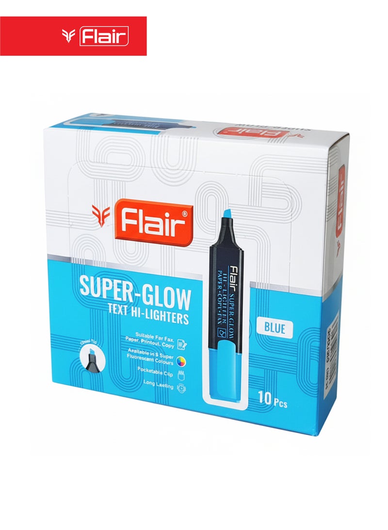 Flair Super-Glow Text Highlighter Pen, Chisel Tip, Fluorescent Blue, Pack of 10 - Image 2